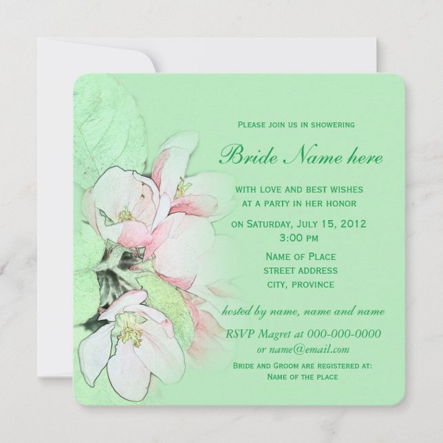 Pretty apple flowers bridal showers invitation (Front)