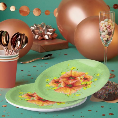 Pretty Apricot Colored Flowers Paper Plates