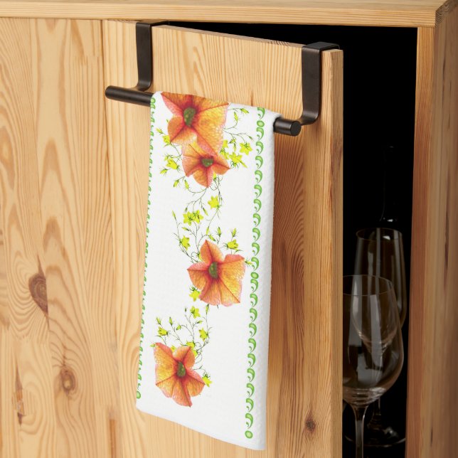 Pretty Apricot Flowers Kitchen Towel (Thirds Fold)