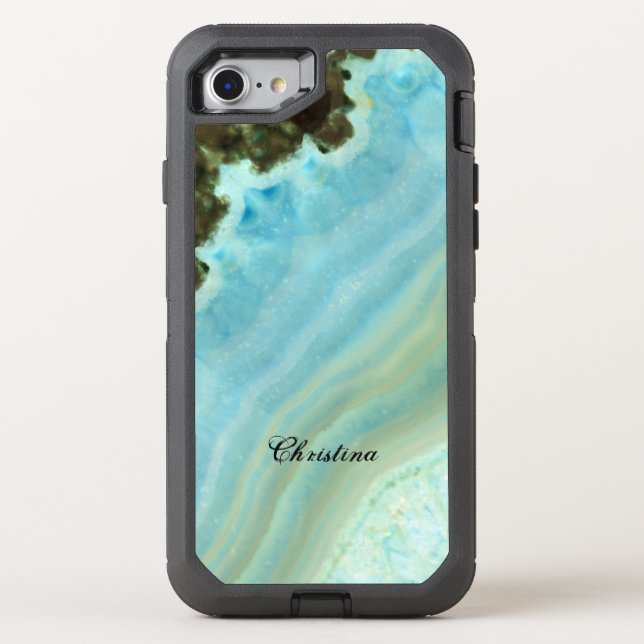 Pretty Aqua Blue Agate Geode Crystal Pattern Otterbox iPhone Case (Back)