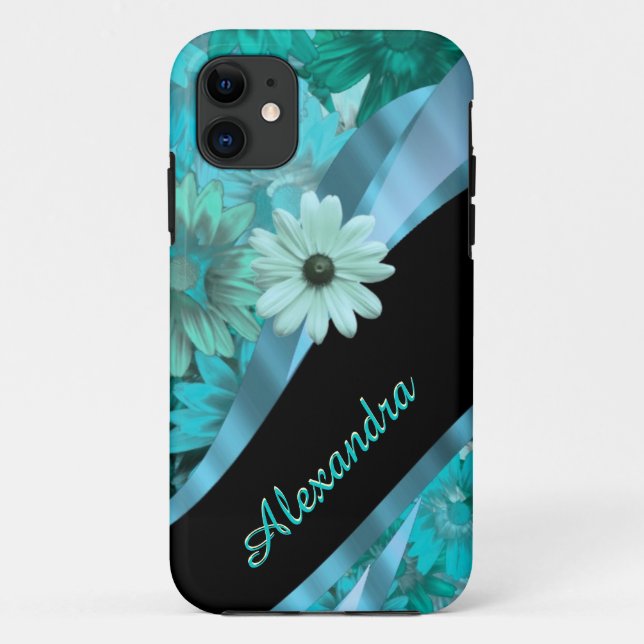 Pretty aqua blue floral pattern personalized Case-Mate iPhone case (Back)