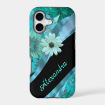 Pretty aqua blue floral pattern personalized