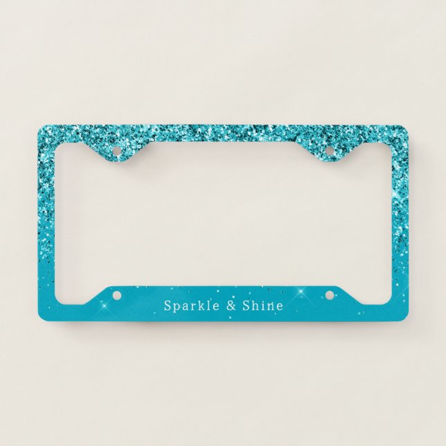 Pretty Aqua Blue Glitzy Glitter Sparkle License Plate Frame (Front)