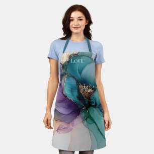 Pretty Aqua Blue Purple Gold Floral Apron