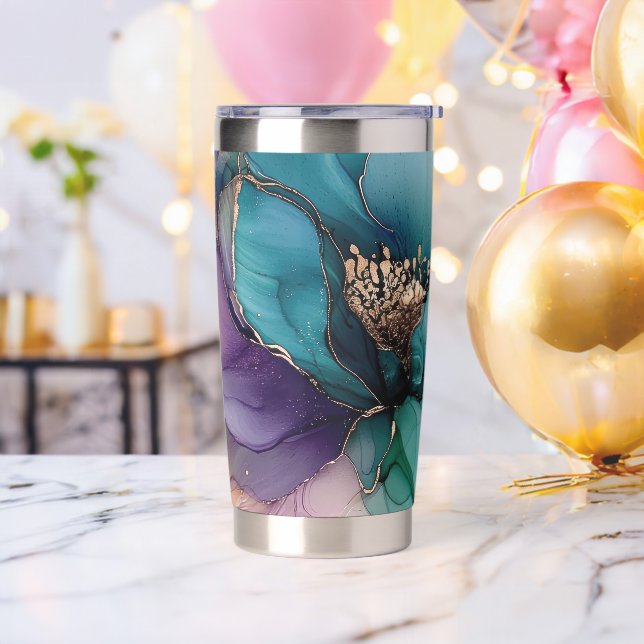 Pretty Aqua Blue Purple Gold Floral  Insulated Tumbler (Bachelor Party)