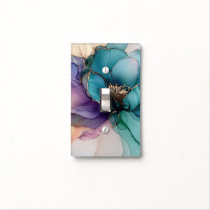 Pretty Aqua Blue Purple Gold Floral Light Switch Cover