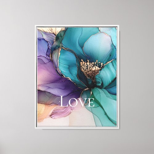 Pretty Aqua Blue Purple Gold Floral Love Canvas Print