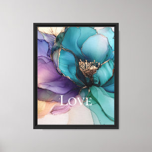 Pretty Aqua Blue Purple Gold Floral Love Canvas Print