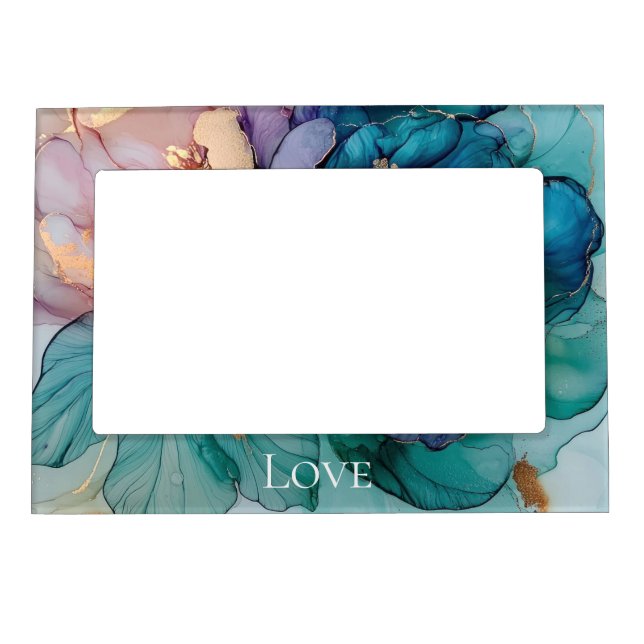 Pretty Aqua Blue Purple Gold Floral Love Magnetic Frame (Front)