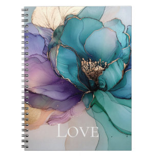 Pretty Aqua Blue Purple Gold Floral Love Notebook