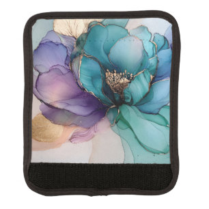 Pretty Aqua Blue Purple Gold Floral Luggage Handle Wrap