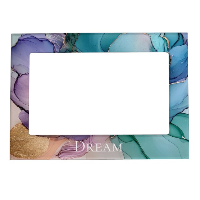 Pretty Aqua Blue Purple Gold Floral  Magnetic Frame (Front)