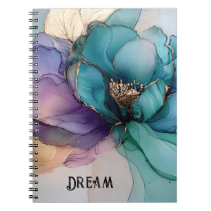 Pretty Aqua Blue Purple Gold Floral Notebook