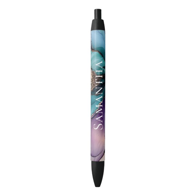 Pretty Aqua Blue Purple Gold Floral  Pen (Front Vertical)