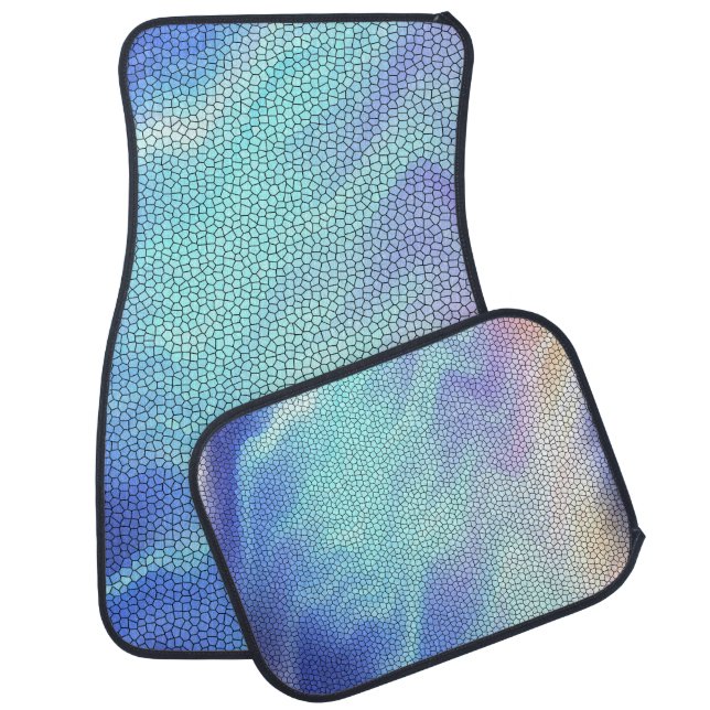 Pretty Aqua Blue Purple Pastel Mosaic Tiles Car Mat (Set)