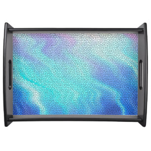 Pretty Aqua Blue Purple Pastel Mosaic Tiles Serving Tray