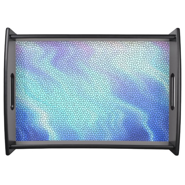 Pretty Aqua Blue Purple Pastel Mosaic Tiles Serving Tray (Front)
