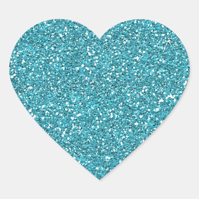 Pretty Aqua Blue Sparkly Glitter Heart Sticker (Front)