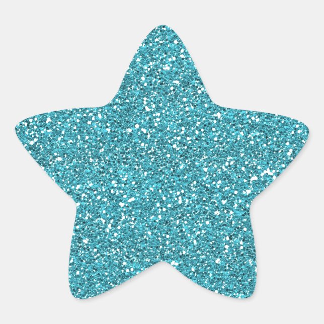 Pretty Aqua Blue Sparkly Glitter Star Sticker (Front)