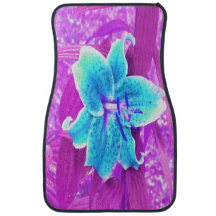 Pretty Aqua Blue Stargazer Lily on Purple Car Floor Mat