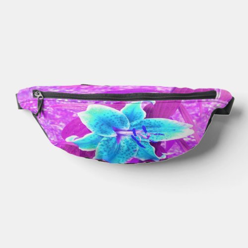 Pretty Aqua Blue Stargazer Lily on Purple Fanny Pack