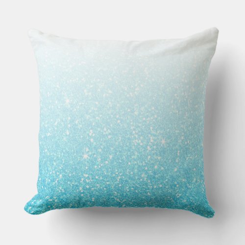 Pretty Aqua Blue White Ombre Glitter Throw Pillow