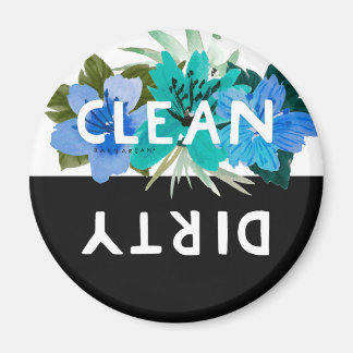 Pretty Aqua Floral CLEAN DIRTY Dishwasher Magnet