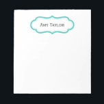 Pretty Aqua Green Personalized Name Notepad<br><div class="desc">This elegant notepad has a simple and stylish aqua green frame design and the name of your choice.</div>