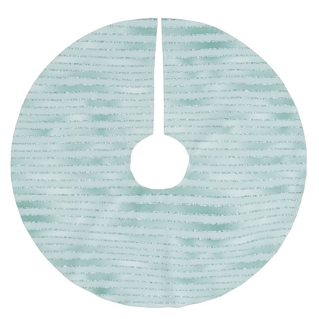 Pretty Aqua Mint Glitzy Glitter Stripes     Brushed Polyester Tree Skirt (Front)