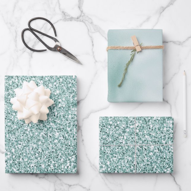 Pretty Aqua Mint Glitzy Glitter       Wrapping Paper Sheets (Front)