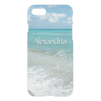 Pretty Aqua Ocean Beach, Monogram Name iPhone SE/8/7 Case