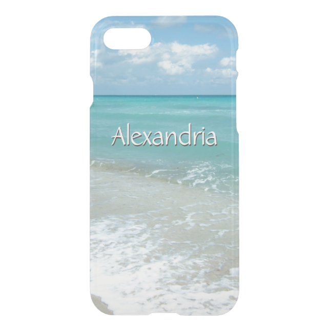 Pretty Aqua Ocean Beach, Monogram Name Uncommon iPhone Case (Back)
