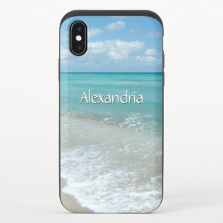 Pretty Aqua Ocean Beach, Monogram Name iPhone X Slider Case