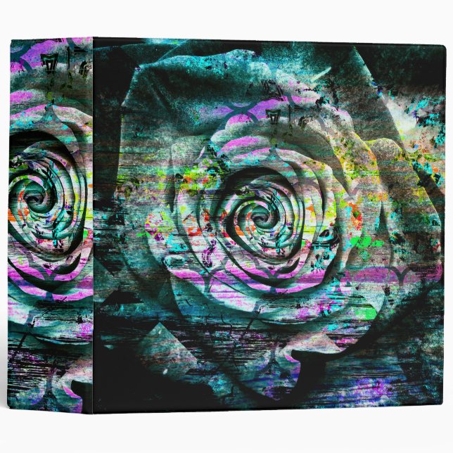 Pretty Aqua Painted Rose Floral Grunge 3 Ring Binder (Front/Spine)