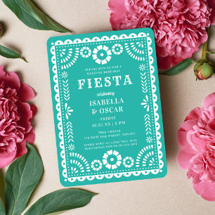 Pretty Aqua Papel Picado Wedding Rehearsal Dinner Invitation