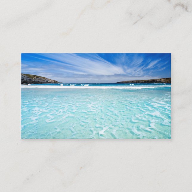 Pretty Aqua Paradise Beach Minimalist Photo Business Card (Front)