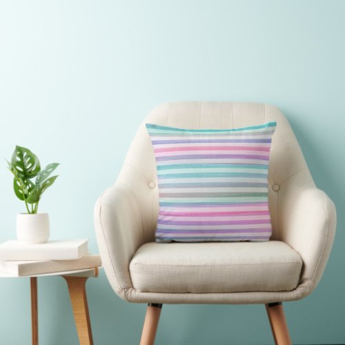 Pretty Aqua Purple Soft Stripes Watercolor Pattern Throw Pillow