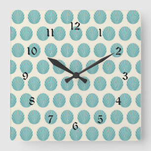 Pretty Aqua Teal Blue Shell Beach Pattern Gifts Square Wall Clock