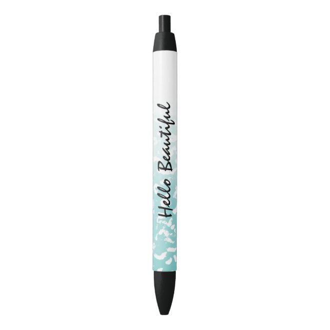 Pretty Aqua White Ombre Animal Print Pen (Front Vertical)