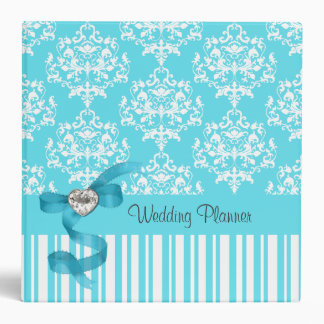Pretty Aquamarine and White Damask Wedding Planner 3 Ring Binder