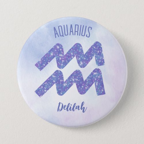 Pretty Aquarius Astrology Sign Personalized Purple Button