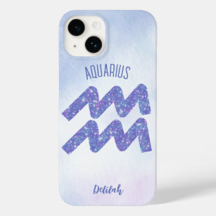 Pretty Aquarius Astrology Sign Personalized Purple Case-Mate iPhone 14 Case