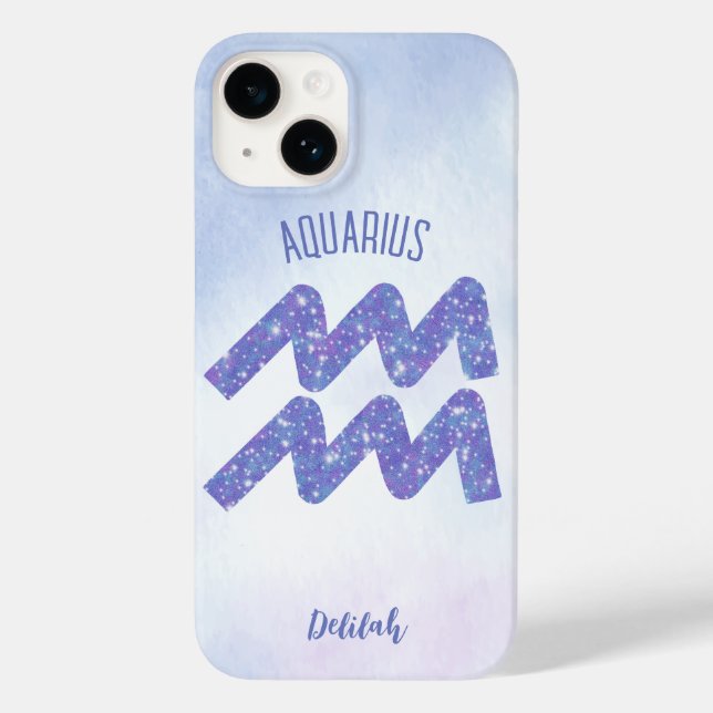 Pretty Aquarius Astrology Sign Personalized Purple Case-Mate iPhone Case (Back)