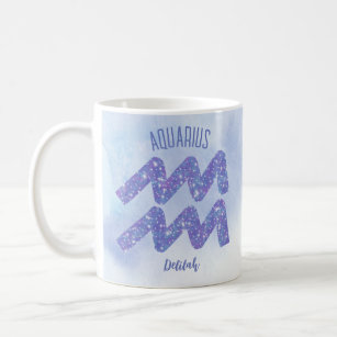 Pretty Aquarius Astrology Sign Personalized Purple Coffee Mug