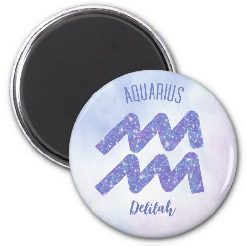 Pretty Aquarius Astrology Sign Personalized Purple Magnet