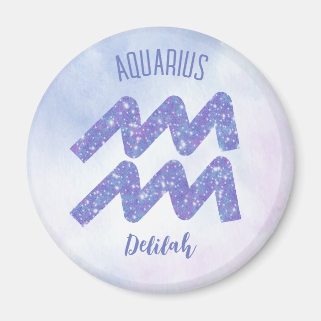 Pretty Aquarius Astrology Sign Personalized Purple Magnet (Front)