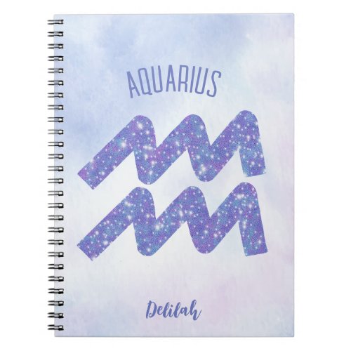 Pretty Aquarius Astrology Sign Personalized Purple Notebook