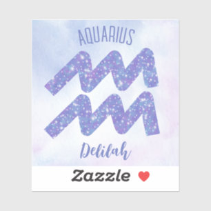 Pretty Aquarius Astrology Sign Personalized Purple Sticker