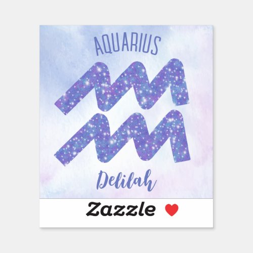 Pretty Aquarius Astrology Sign Personalized Purple Sticker