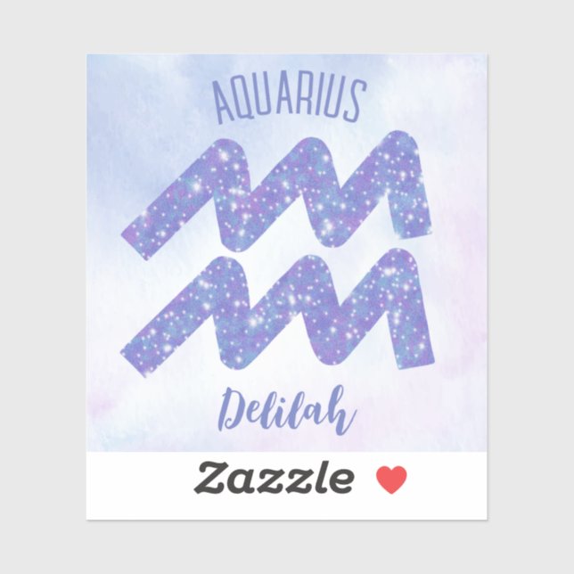 Pretty Aquarius Astrology Sign Personalized Purple Sticker (Sheet)